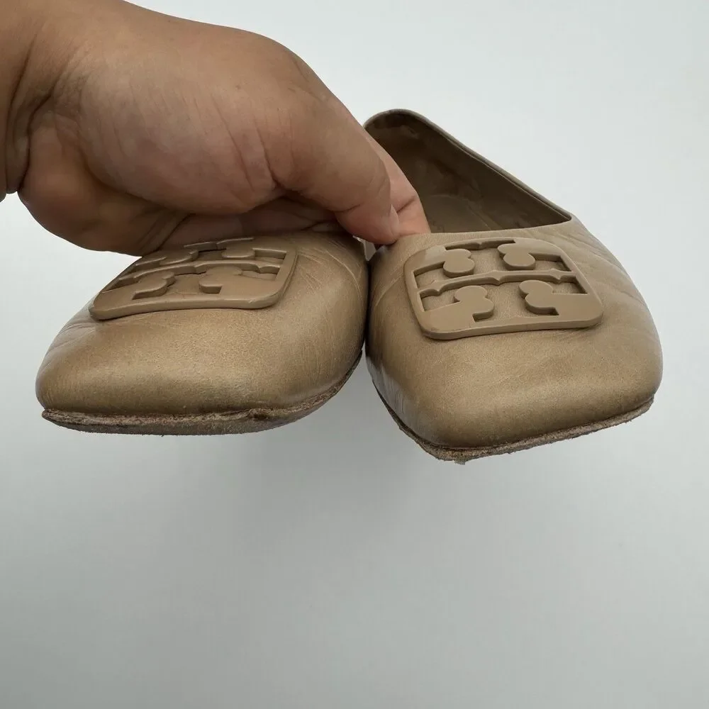 Tory Burch Nude Leather Ballet Flats Square Toe Size 9 1/2M Women’s